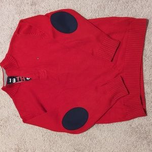 Tommy Hilfiger Sweater Young Men's Size L (16/18) Red Elbow Patches Cott…